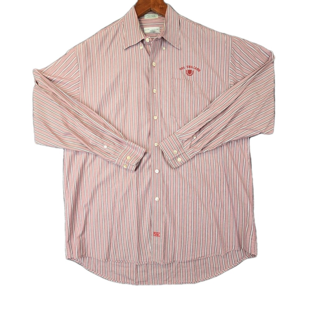 Vintage 1990s Cutter & Buck Men's Red & White Striped Button-Up Shirt Size Large